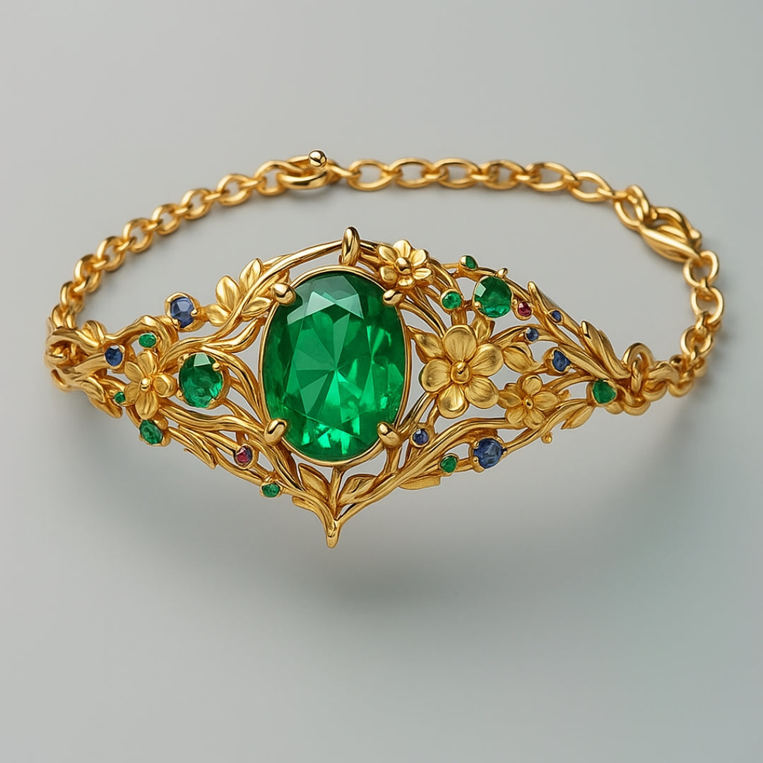Green & Blue Crystal Gold Bracelet