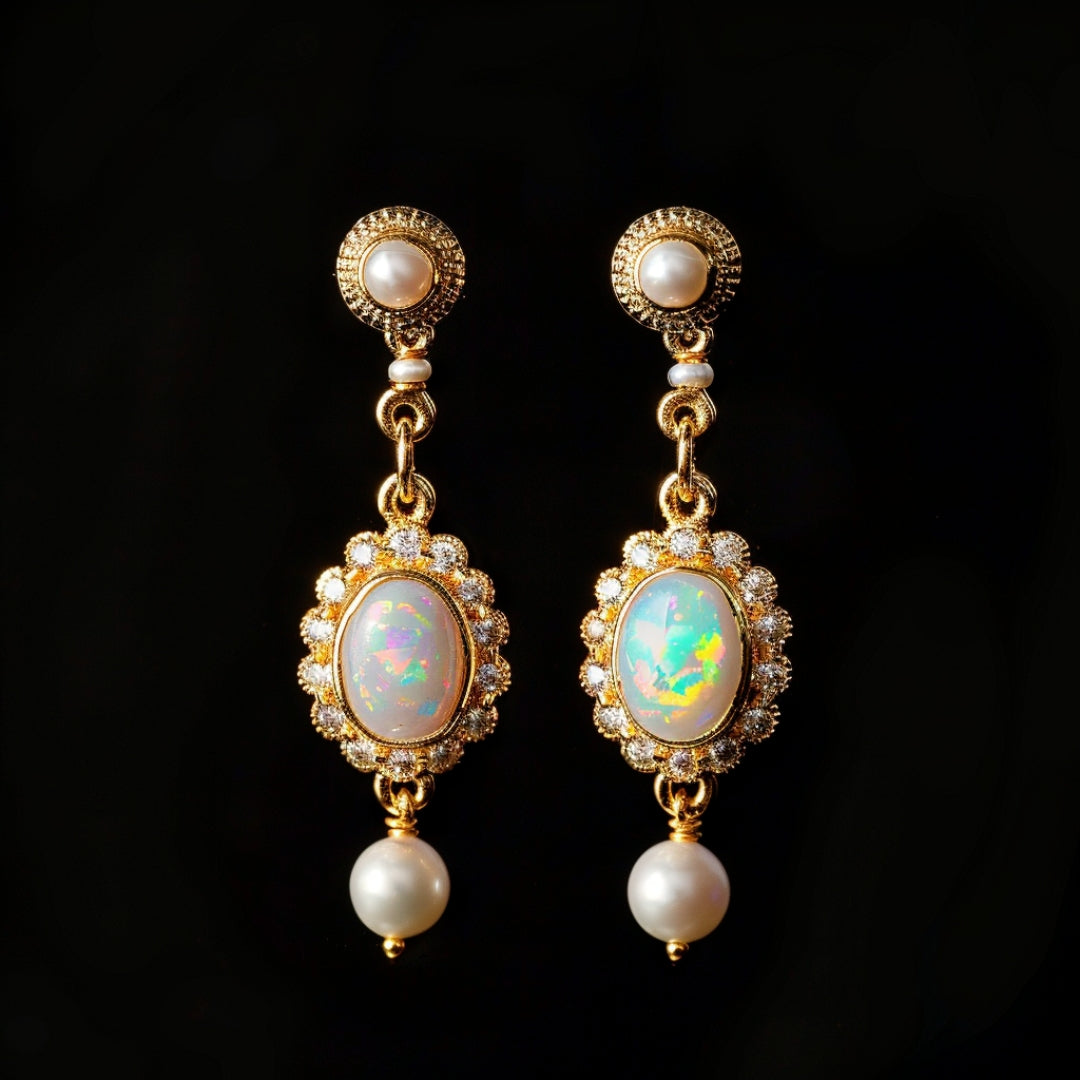 Colorful Opal & Pearl Earrings