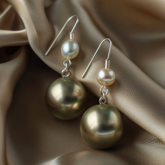 Dark Green Pearl Earrings