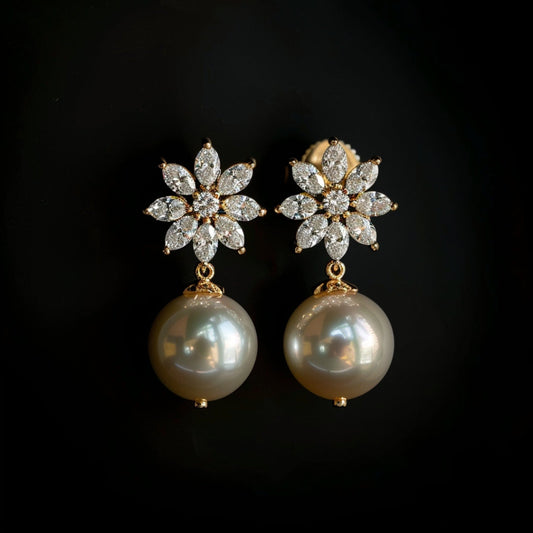 Bright Flower & Pearl Earrings