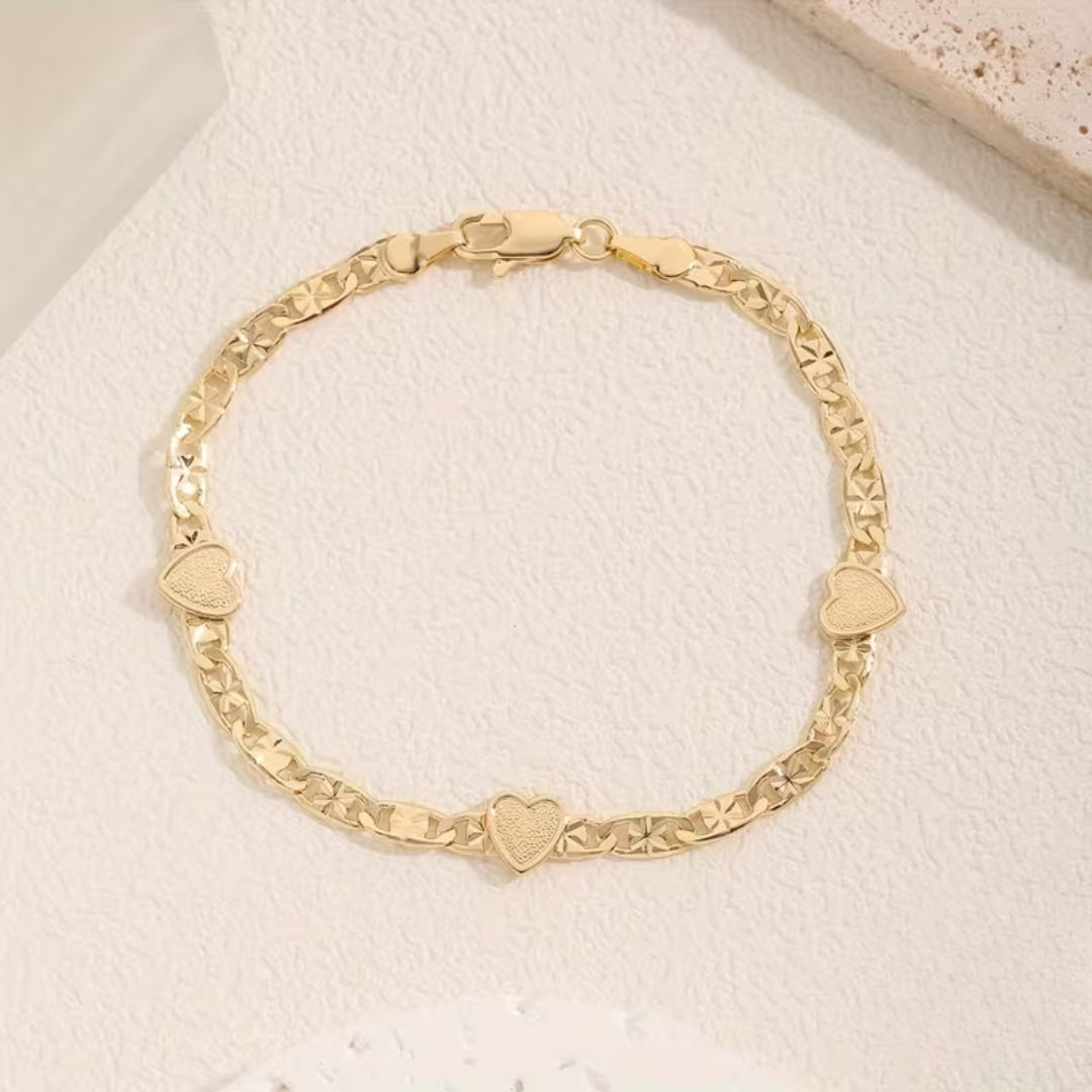 Gold Heart Cuban Chain Bracelet