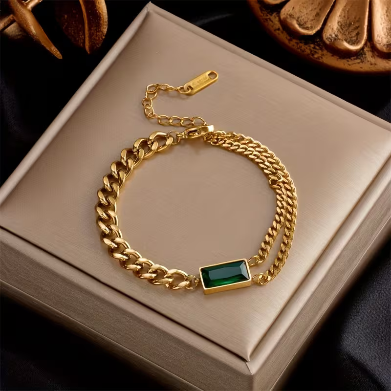 Emerald Bar Chain Bracelet