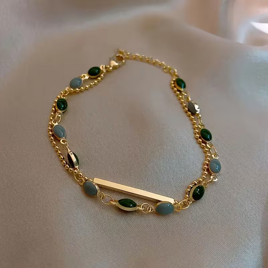 Green Gem Double-Layer Bracelet