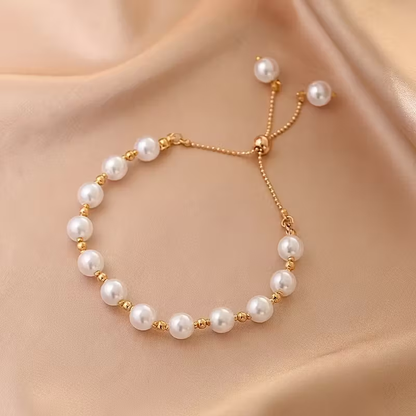White Pearl Adjustable Gold Bracelet